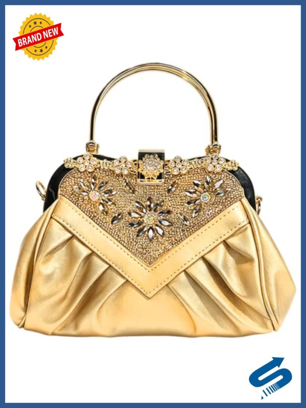 Rhinestone Clutch Evening Bag Top Handle Chain Strap Formal Purse